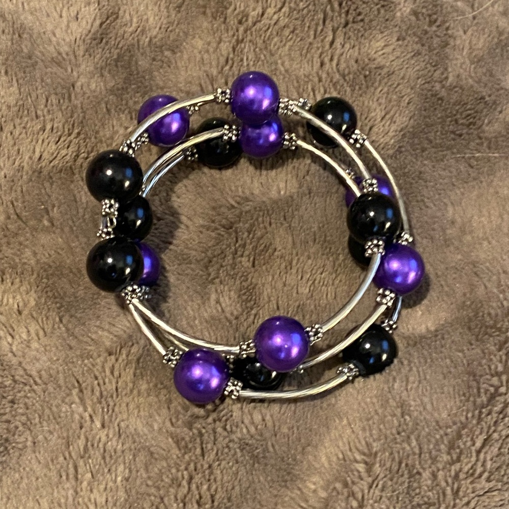 Elegant Purple and Black Beaded multi wrap Bracelet